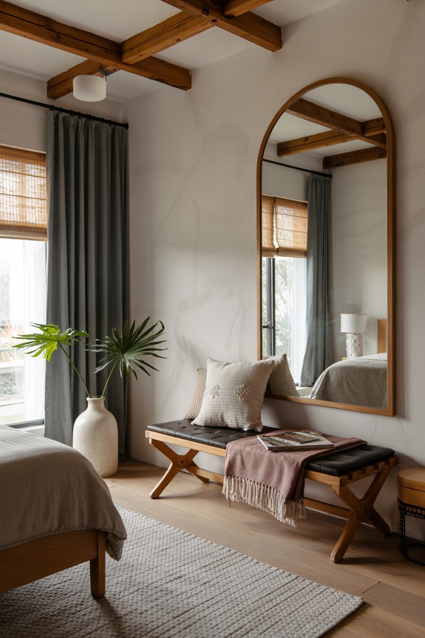 Modern Mediterranean Bedroom Decor Ideas with Wooden Beams
