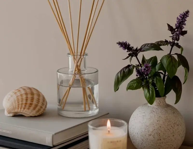 Reed Diffuser Decor on a Budget: Simple Minimalist Shelfie with a Seashell